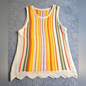 Groovy Striped Vintage Sweatee Vest Ladies Size Medium Scalloped Sleeveless
